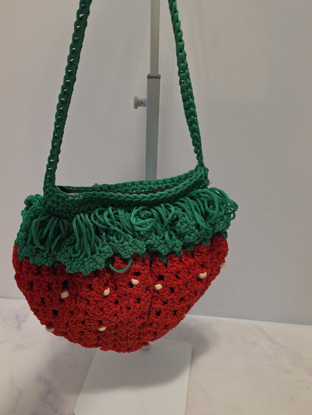 Handcrafted Strawberry Crochet Crossbody Bag in Green and Red